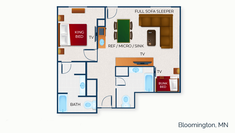 The floor plan for the Deluxe Majestic Bunk Bed Suite (Balcony/Patio)